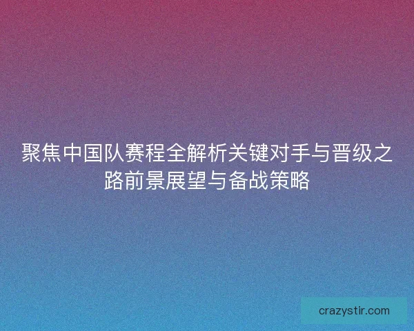聚焦中国队赛程全解析关键对手与晋级之路前景展望与备战策略